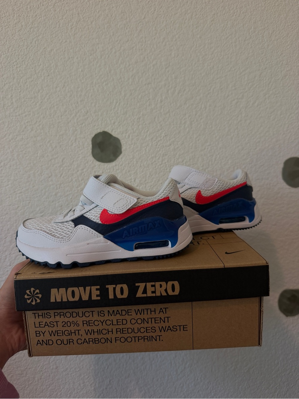 Nike Kids White/Red/Navy Blue Air Max Velcro Sneakers